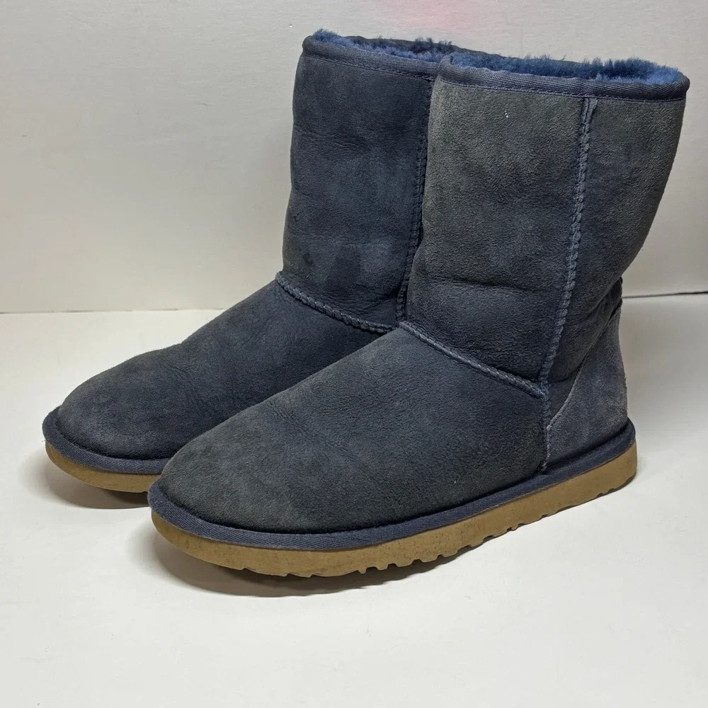 UGG Classic Short Boot Womens 9 Navy Blue Suede Shearling Warm Cozy Loungewear‎
